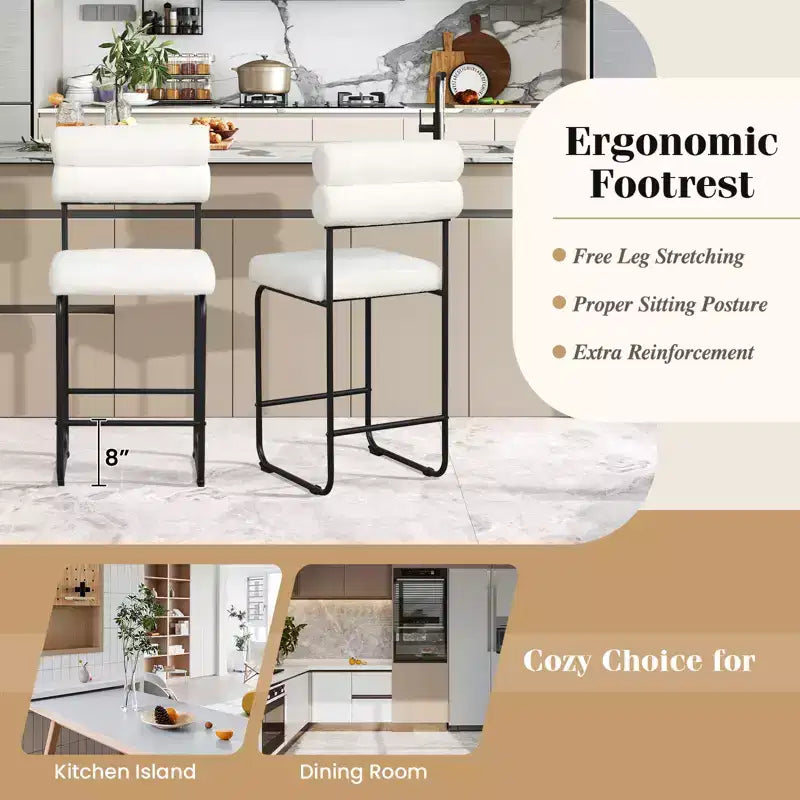 Costway Set of 2 Counter Height Bar Stools 26 Counter Stools w/ Metal Frame & Footrest