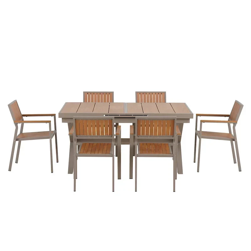 7-Piece Outdoor Extendable Dining Set with Extendable Table and 6 Armrest Chair