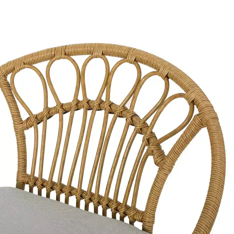 Christopher Knight Home Specter Outdoor Wicker and Tempered Glass 3 Piece Chat Set with Cushion, Light Brown/Beige