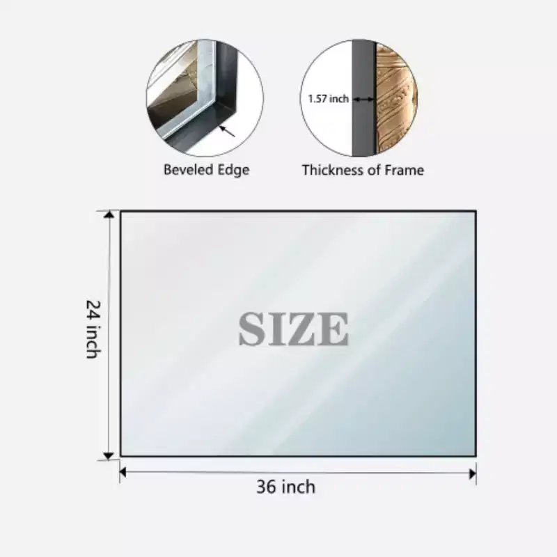 36x24inch Black Rectangular Bathroom Mirror Square Angle Metal Frame Wall Mounted Hanging Plates Wall Mount Mirror For Bathroom