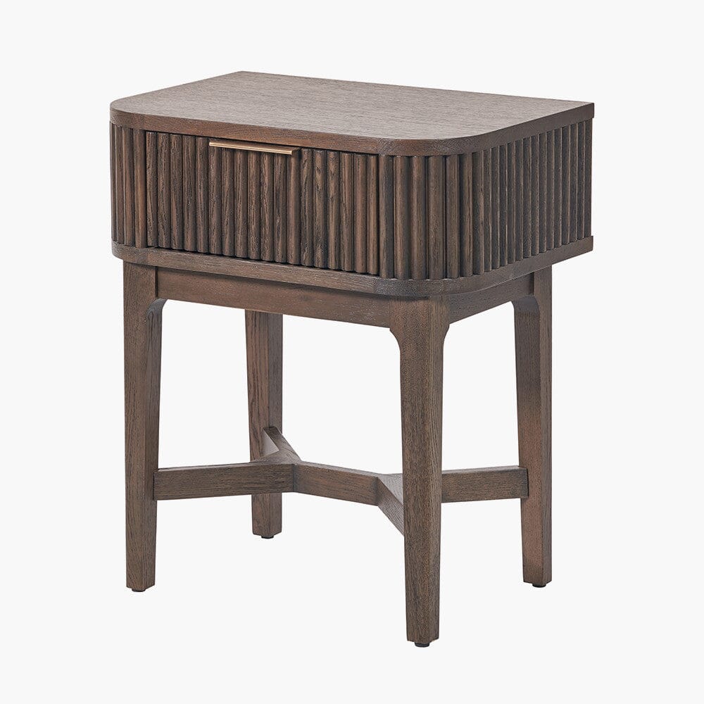 Dark Brown Ribbed Oak 1 Drawer Bedside Table