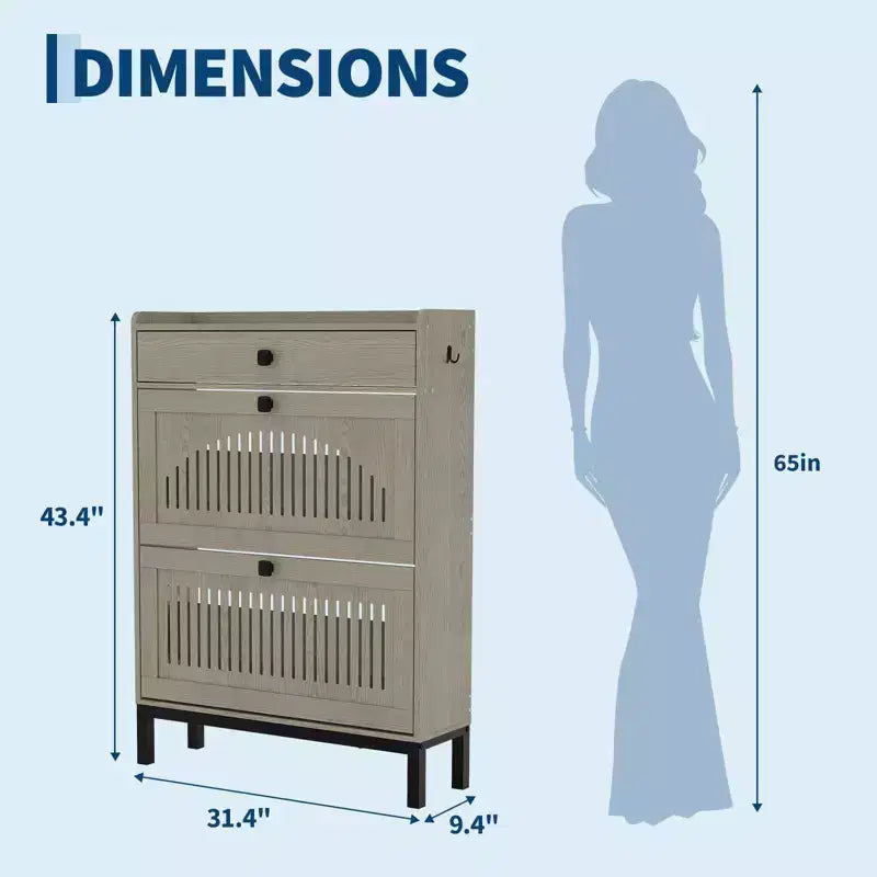 Shoe Storage Cabinet with 2 Flip Drawer, Shoes Organizer with with Top Drawer, Adjustable Shoe Rack