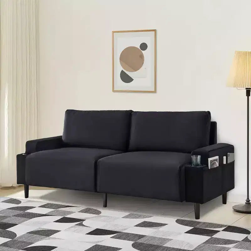 81'' Modern Loveseat Sofa, Small Couches with Cup Holder & Storage Bag, 3-Seater Deep Seating with Soft Cushions & Sturdy Frame for Home Office
