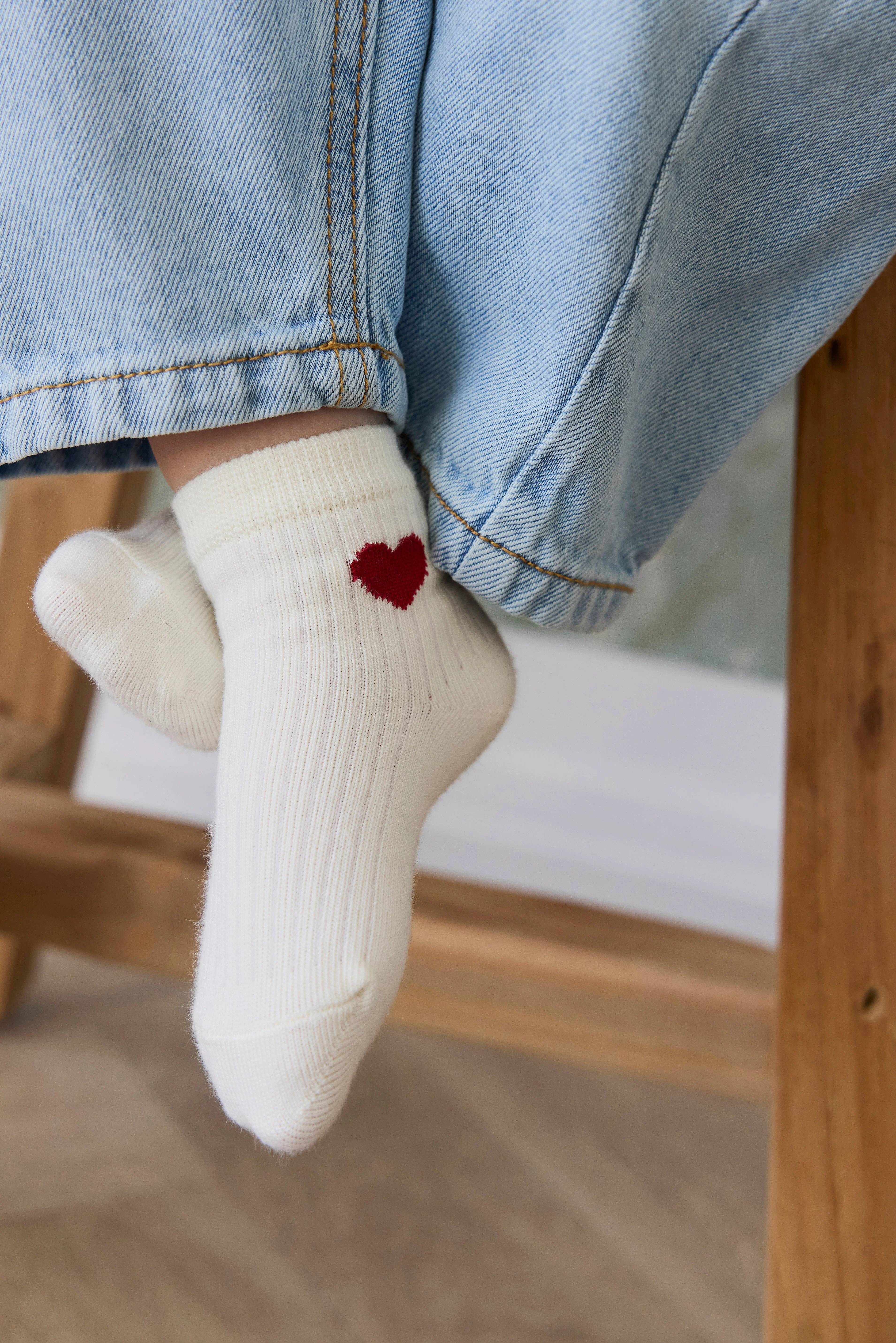 Red Cotton Socks with embroidered detail