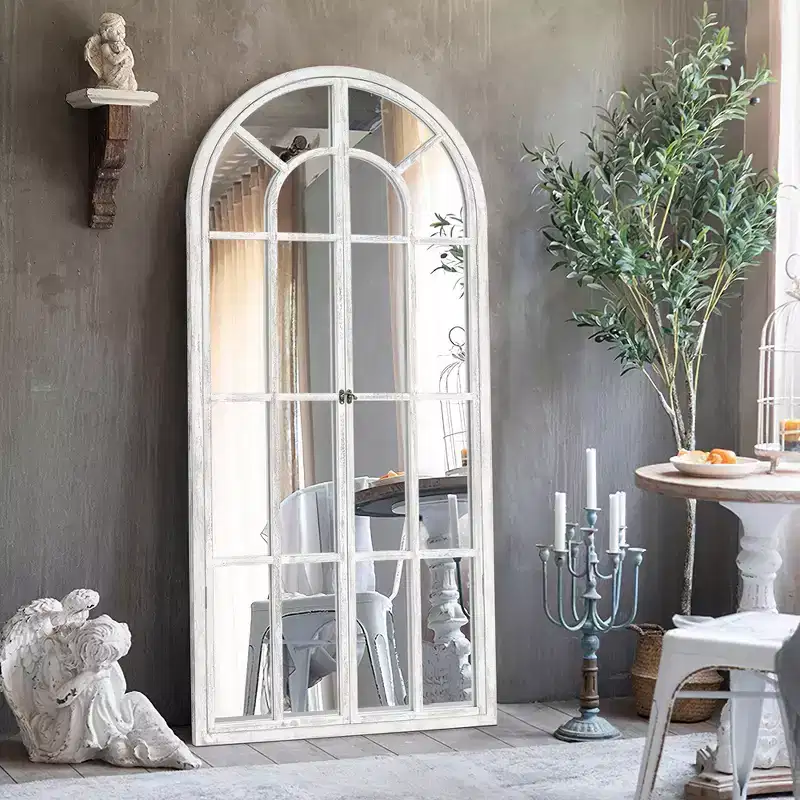 Arched Wood Frame Window Mirror - Full Length