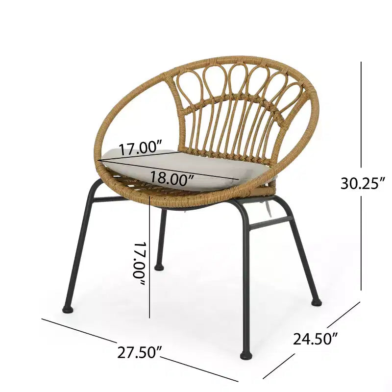 Christopher Knight Home Specter Outdoor Wicker and Tempered Glass 3 Piece Chat Set with Cushion, Light Brown/Beige