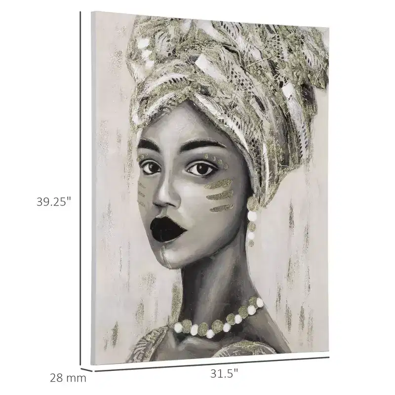 Hand-Painted Canvas Wall Art for Living Room Bedroom, Painting Gold African Woman