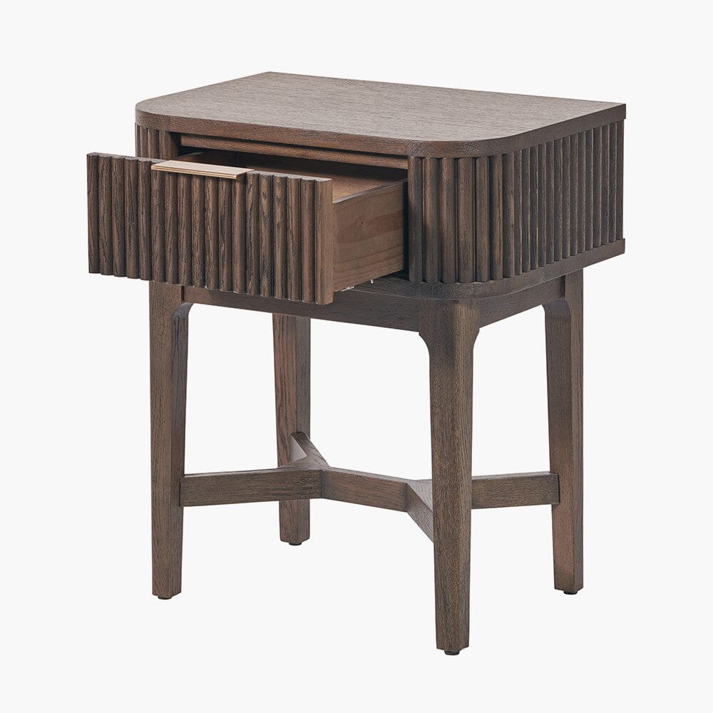 Dark Brown Ribbed Oak 1 Drawer Bedside Table