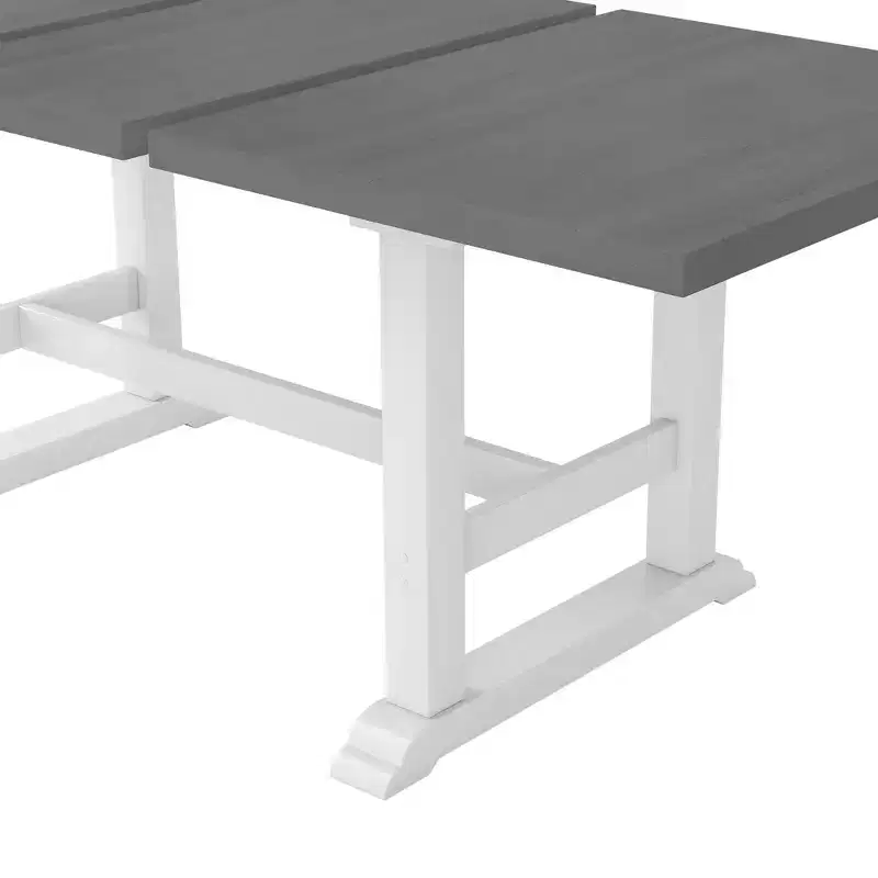 Whisen Updated 6-Piece Rustic Kitchen Extendable Dining Table Set, 76.9 Trestle Dining Table & 4 Upholstered Dining Chairs, 1 Bench