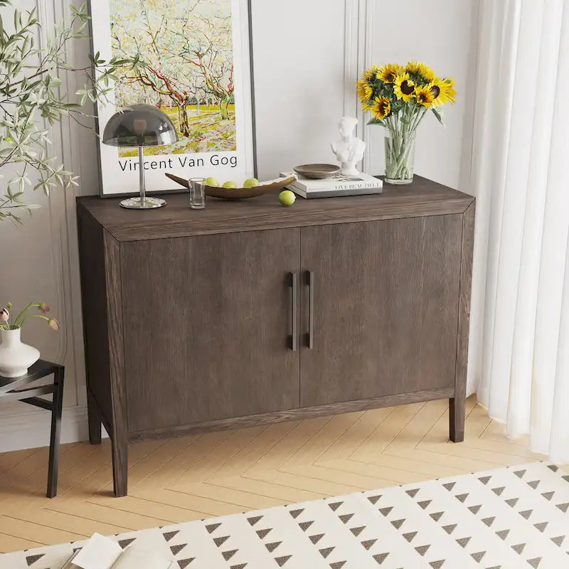 2-Door Wood Cabinet with Adjustable Shelf and Oak Legs