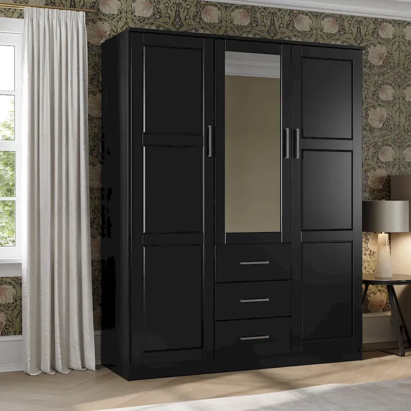 3-Door Solid Pine Wood Wardrobe Armoire, 72