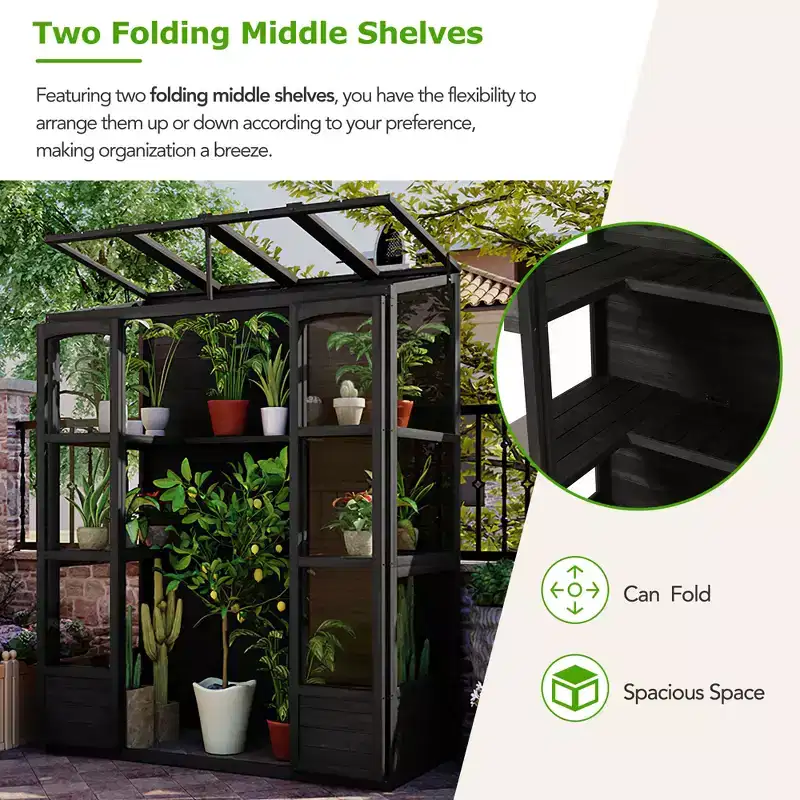 Whisen 78 Greenhouse with 4 Skylights & 2 Folding Shelves