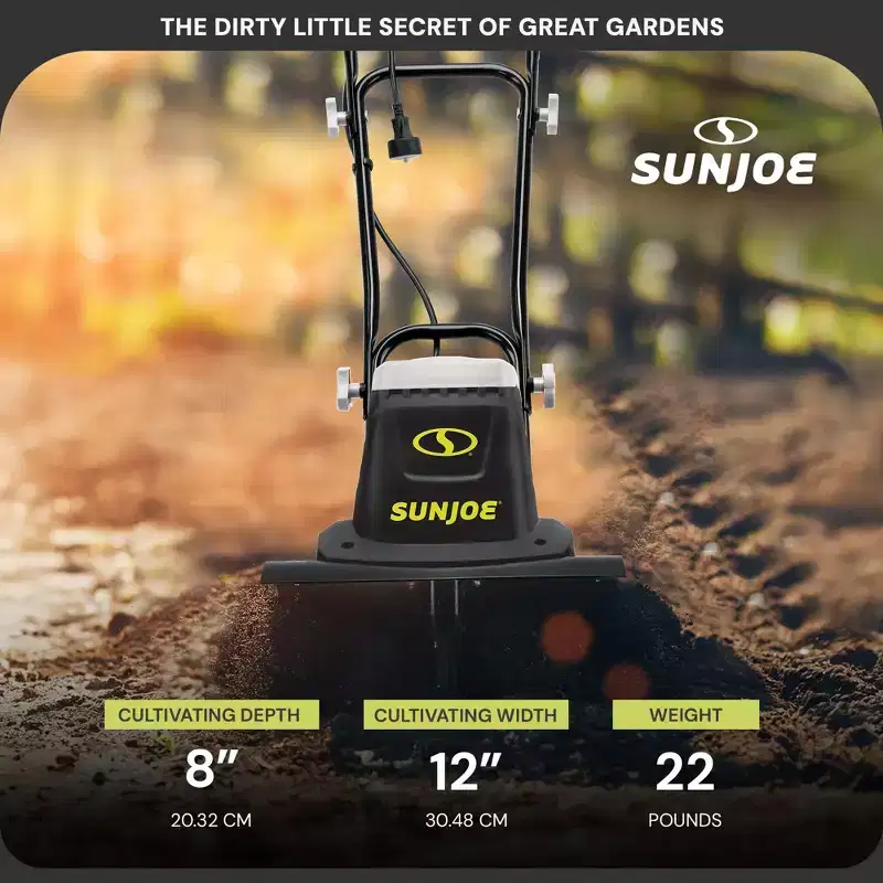 Sun Joe Electric Garden Tiller/Cultivator, 3 Position Height Adjustment, TJ602E