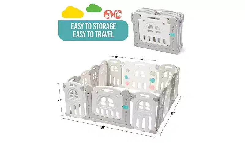 14-Panel Baby Playpen with Adjustable Shape and Foldable Design