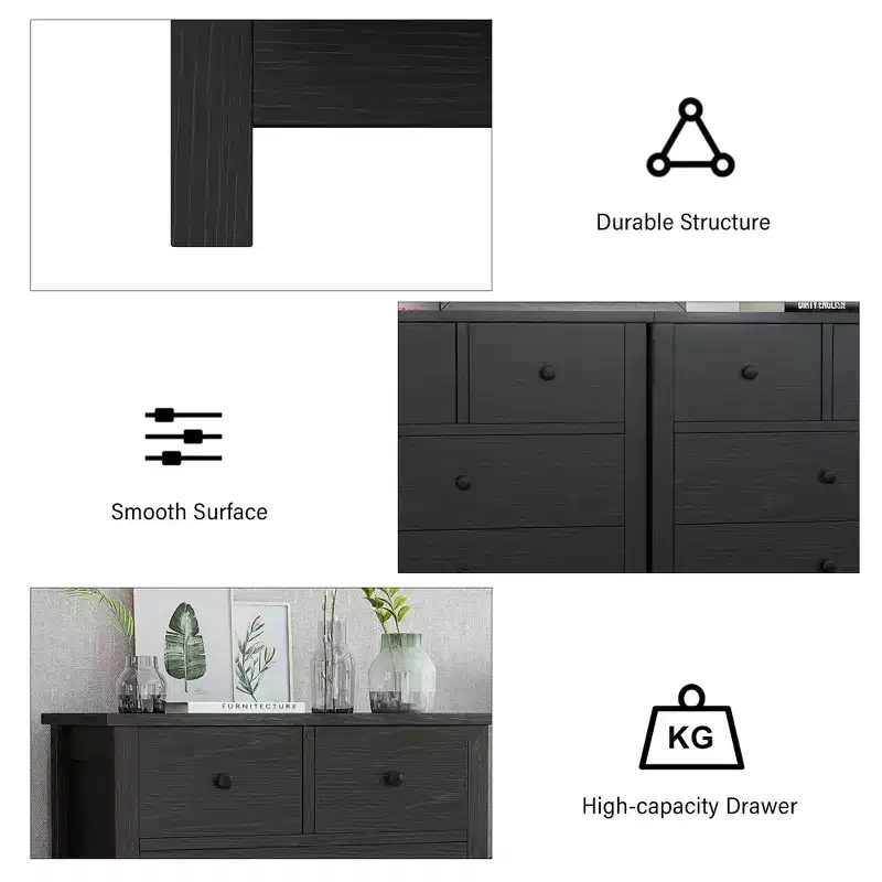 5-Drawer Fluted Dresser with Gold Metal Handles and Legs