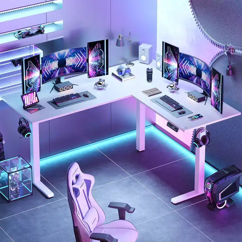 63 L-Shaped Electric Standing Desk with Charging Station, Hooks & Height Adjustment for Home Office