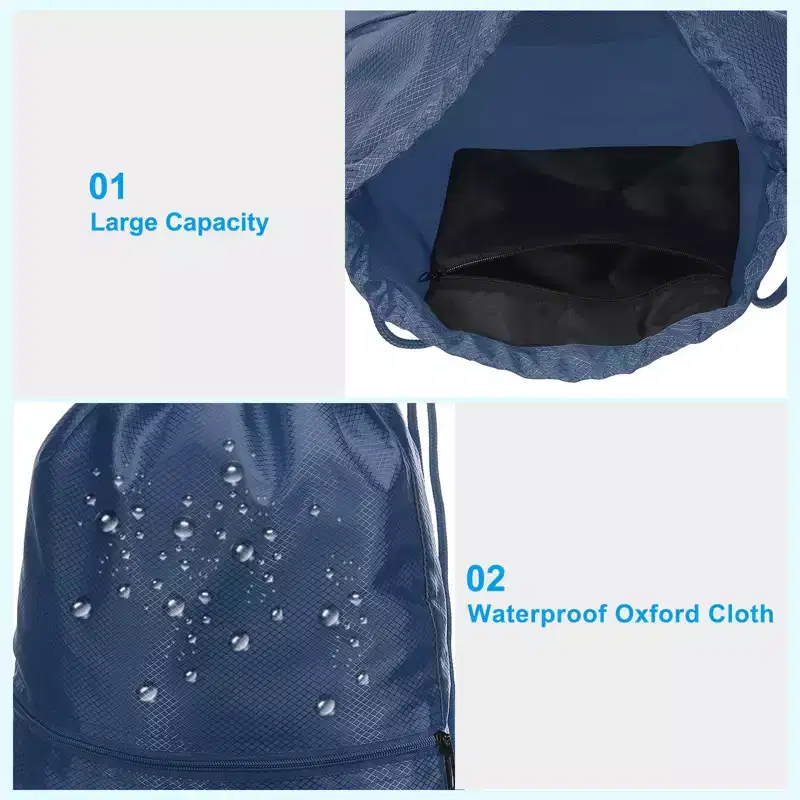 Unique Bargains Waterproof Adjustable Zip Pocket Drawstring Backpack Bags for Women Men