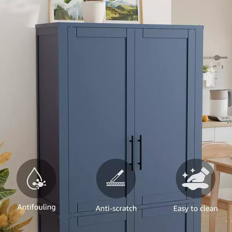 Kitchen Pantry Cabinet, Freestanding Food Storage Cabinet with 4 Doors & Adjustable Shelves, Floor Utility Storage Organizer