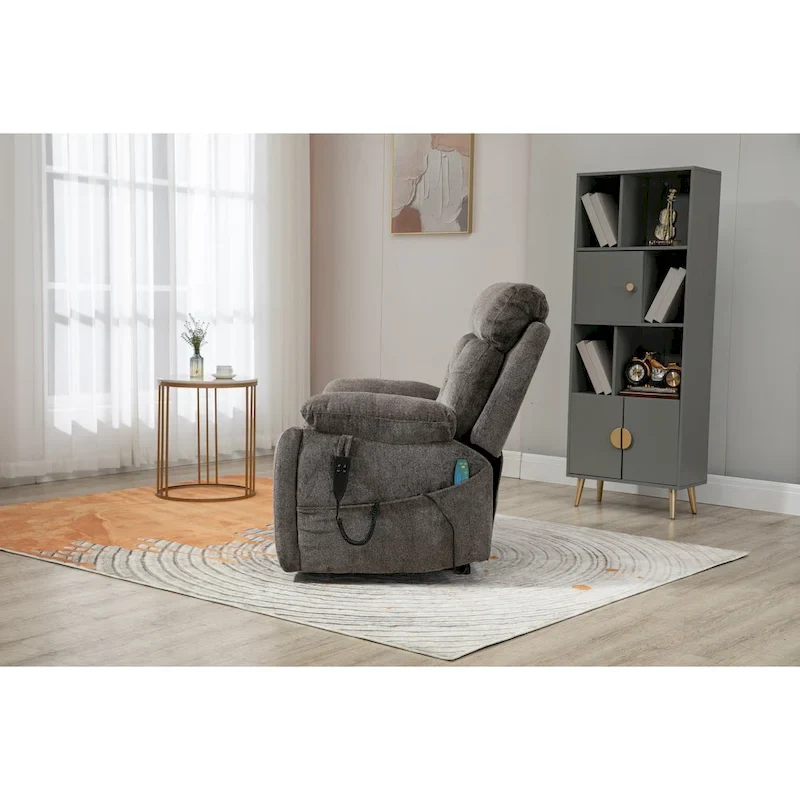 Gray Chenille Oversized Power Lift Recliner Chair with Massage and Heating