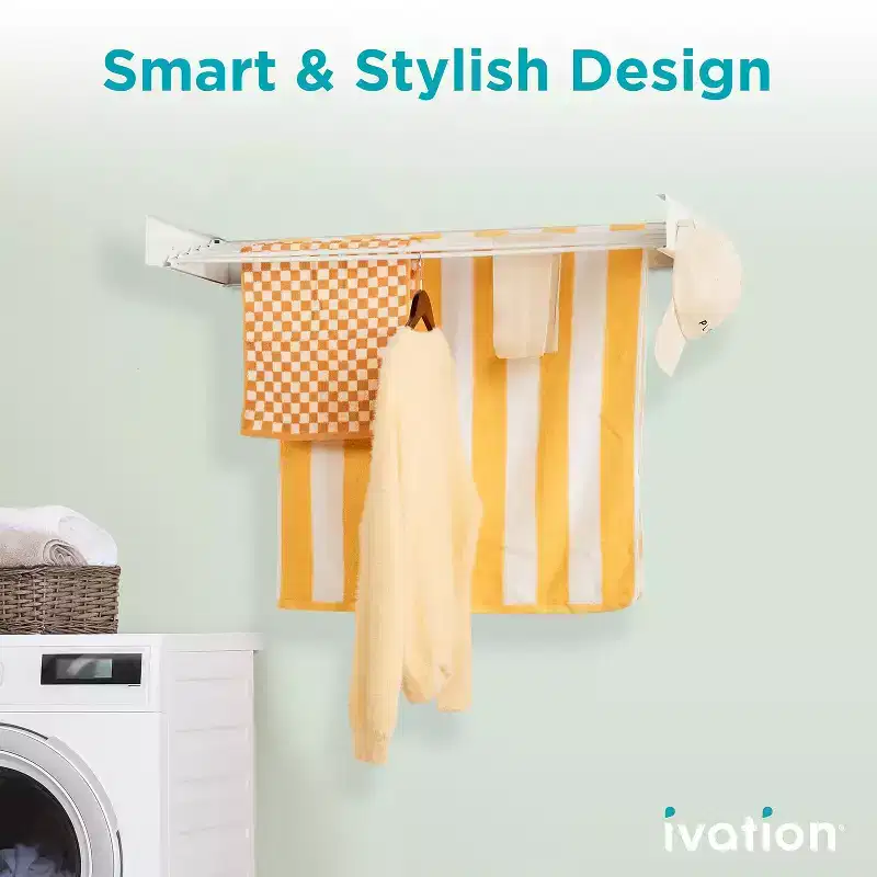 Ivation Retractable Wall Mounted Clothes Drying Rack - Foldable Laundry Drying Rack for Clothing