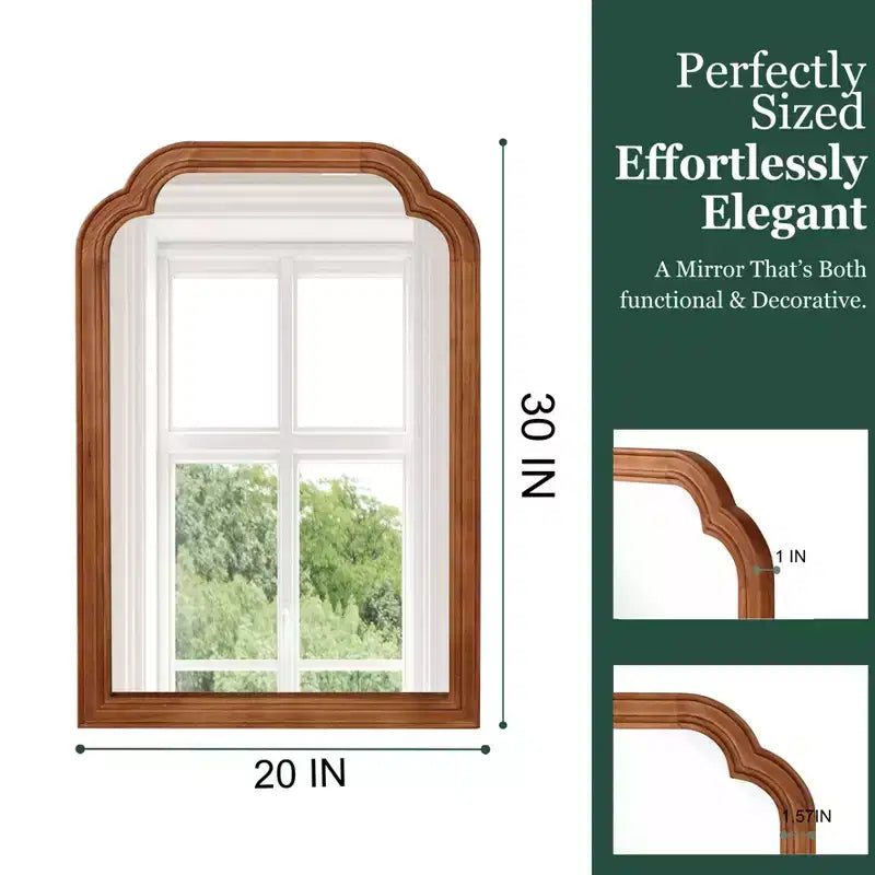 Modern Rounded Edges Decorative Wall Mirror, Solid Wood Frame