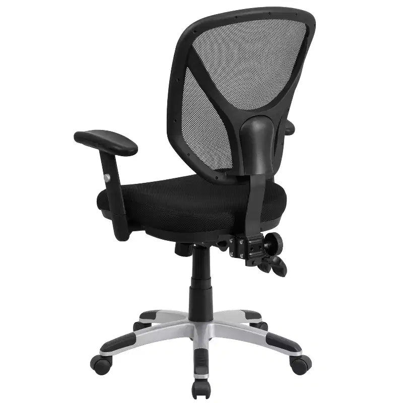 Mid-Back Black Mesh Multifunction Swivel Ergonomic Task Office Chair - Arms