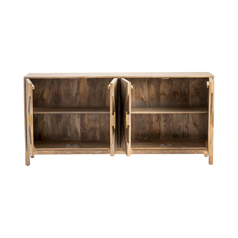 Medium Brown Four-Door Sideboard Buffet Cabinet for 1–4 Person Dining Room