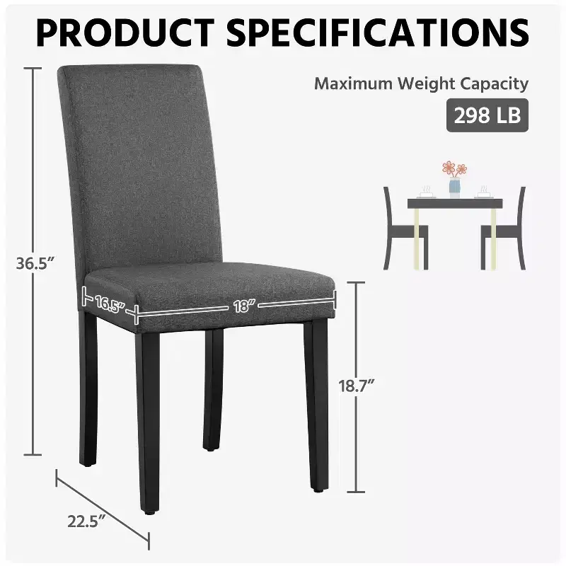 Yaheetech Set of 2 Armless Upholstered Dining Chairs with Solid Wood Legs