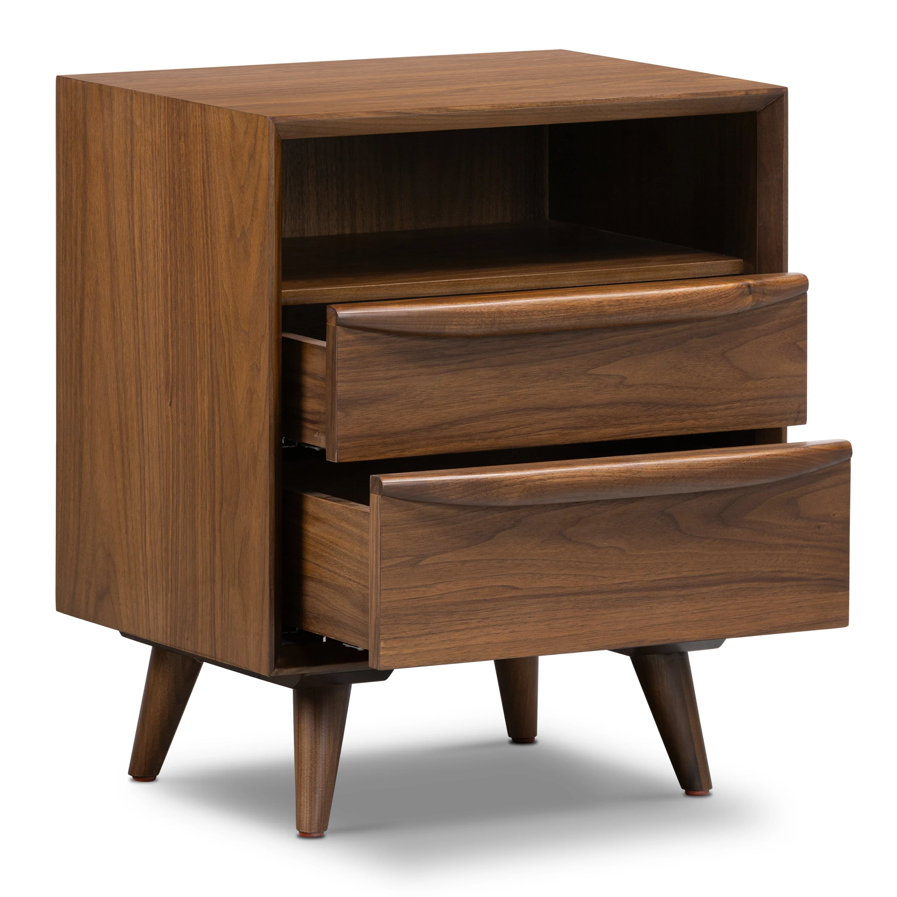 Mid-Century Modern Walnut Walnut Wood Nightstand with Solid Walnut