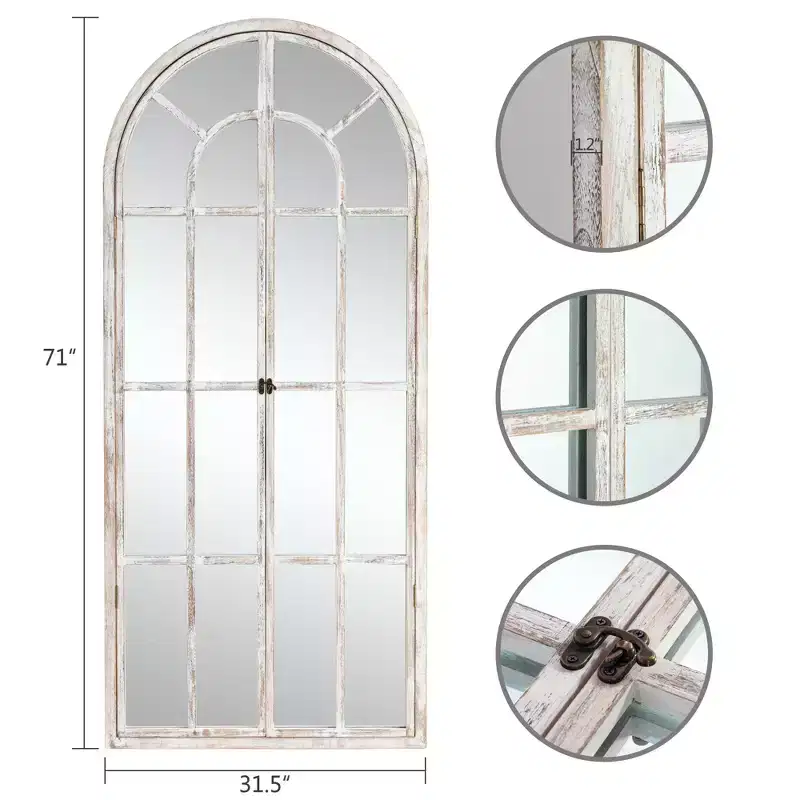 Arched Wood Frame Window Mirror - Full Length
