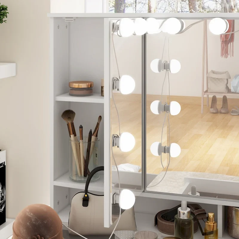 Soft-Close Adjustable Lighting Vanity Dresser Vanity Makeup Table