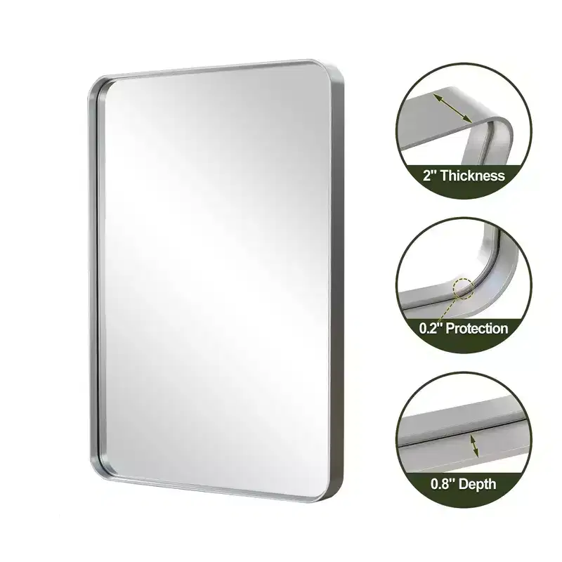 Rectangular Metal Frame Wall Mirror, 50 x 32 Inches, Silver