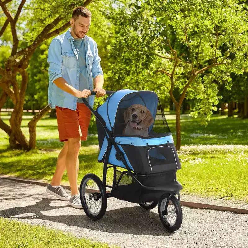 Pet Stroller for Small Dogs and Medium Dogs with Adjustable Canopy, Safety Tether, Storage Basket