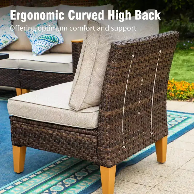 Captiva Designs 7pc Outdoor Wicker Rattan Patio Half-Moon Curved Sectional Sofa Set with Cushioned Ottoman