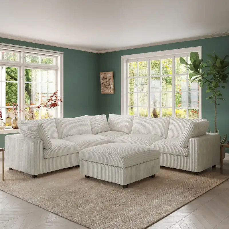 Cloud Corner Sofa Soft Plush Upholstered Modular Sectional Sofa Down Filled Living Room Couch