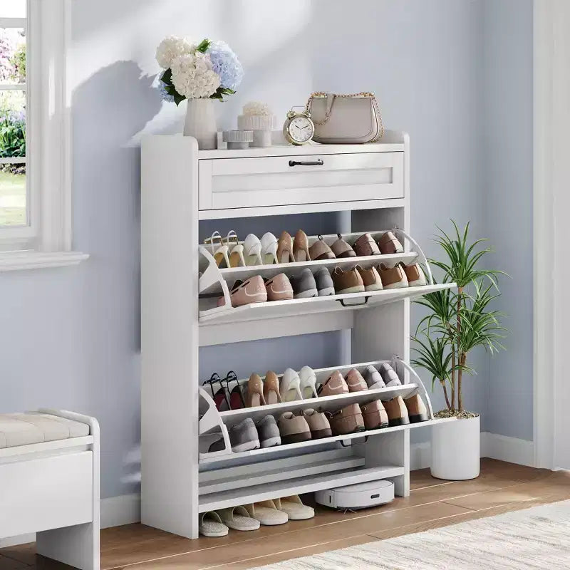 Modern Turn Drawer Shoe Cabinet, Space-Saving Storage Organizer for Entryway
