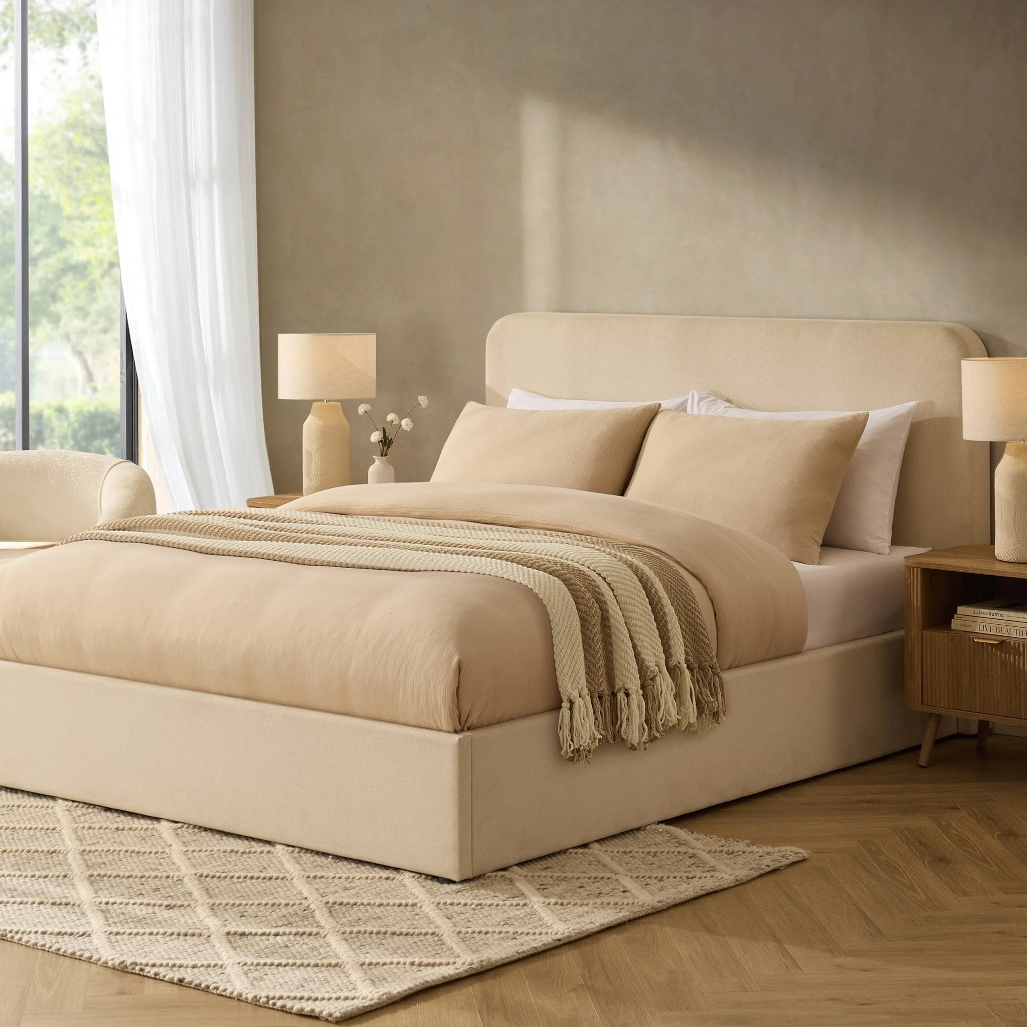 Storage Bed - Cream Linen