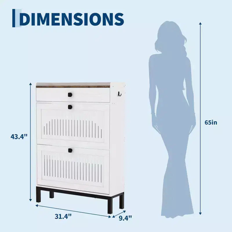 Shoe Storage Cabinet with 2 Flip Drawer, Shoes Organizer with with Top Drawer, Adjustable Shoe Rack