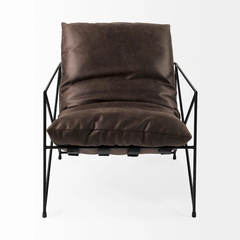 Faux Leather Accent Chair – Brown / Black, Modern Style, X-Frame Metal Legs, Seats 1