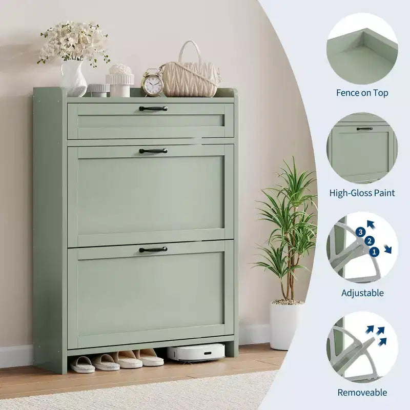 Modern Turn Drawer Shoe Cabinet, Space-Saving Storage Organizer for Entryway