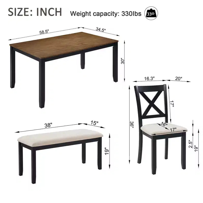 MAYEERTY 5-Piece Modern Dining Set, Wood Table with 4 Chairs, Grey & White Two Tone