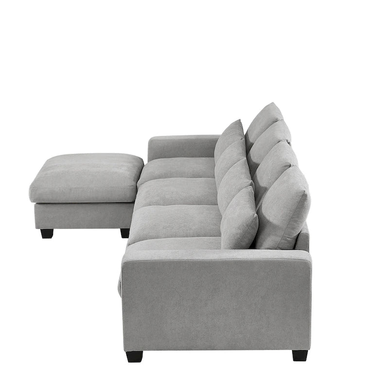 L-Shape Sectional Sofa with Reversible Chaise and Feather-Filled Cushions