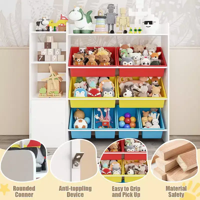 Kids Toy Storage Organizer with 8 Removable Bins & 3 Open Shelves