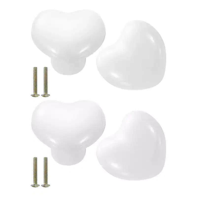 Unique Bargains Heart-Shaped Ceramic Drawer Knobs with Screw for Cupboard Wardrobe 4 Pcs