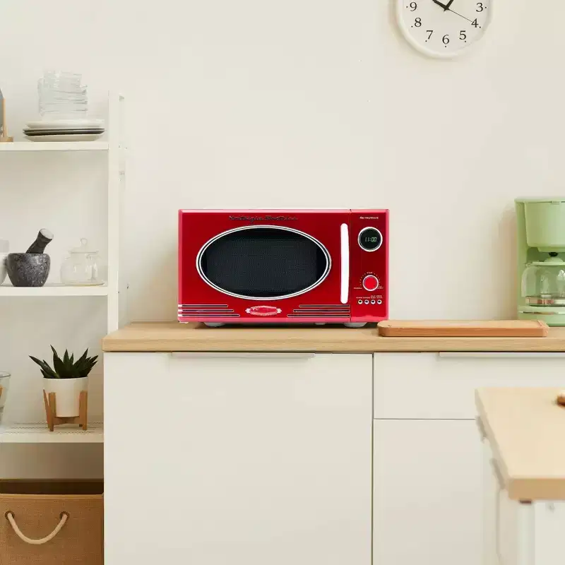 Nostalgia 0.9 Cu. Ft. 800-Watt Retro Countertop Microwave Oven, Red