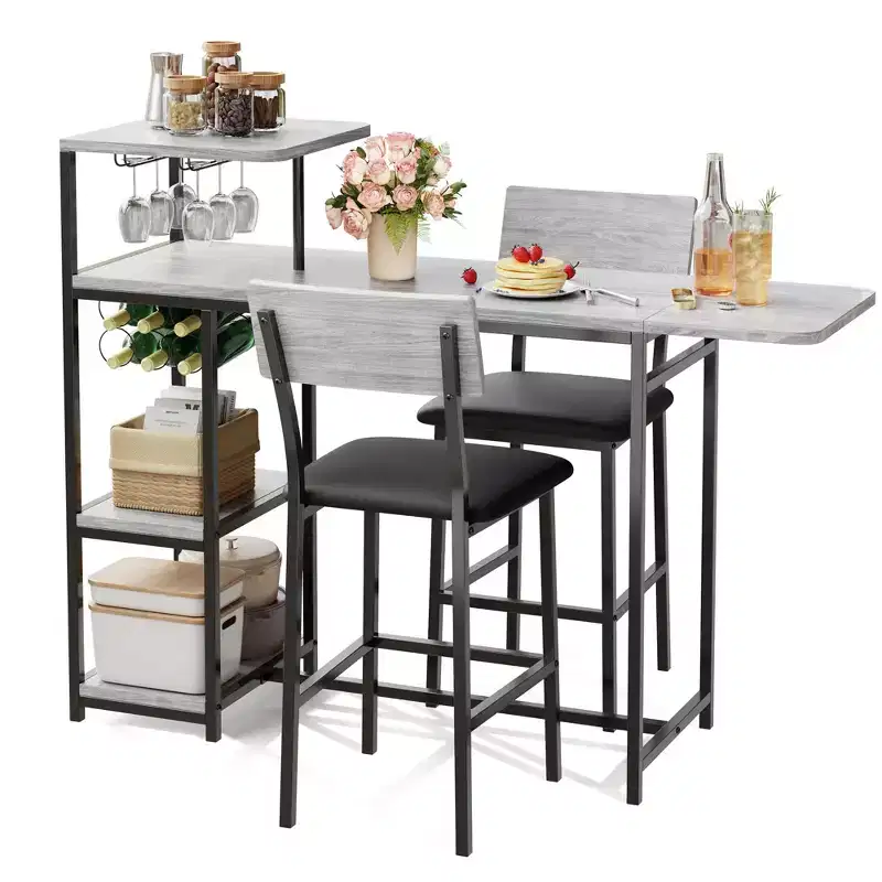 Dining Table Set for 2, Kitchen Table and Chairs, Bar Table Set with 2 Bar Stools, 3 Piece Dining Room Table Set for Small Space, Apartment