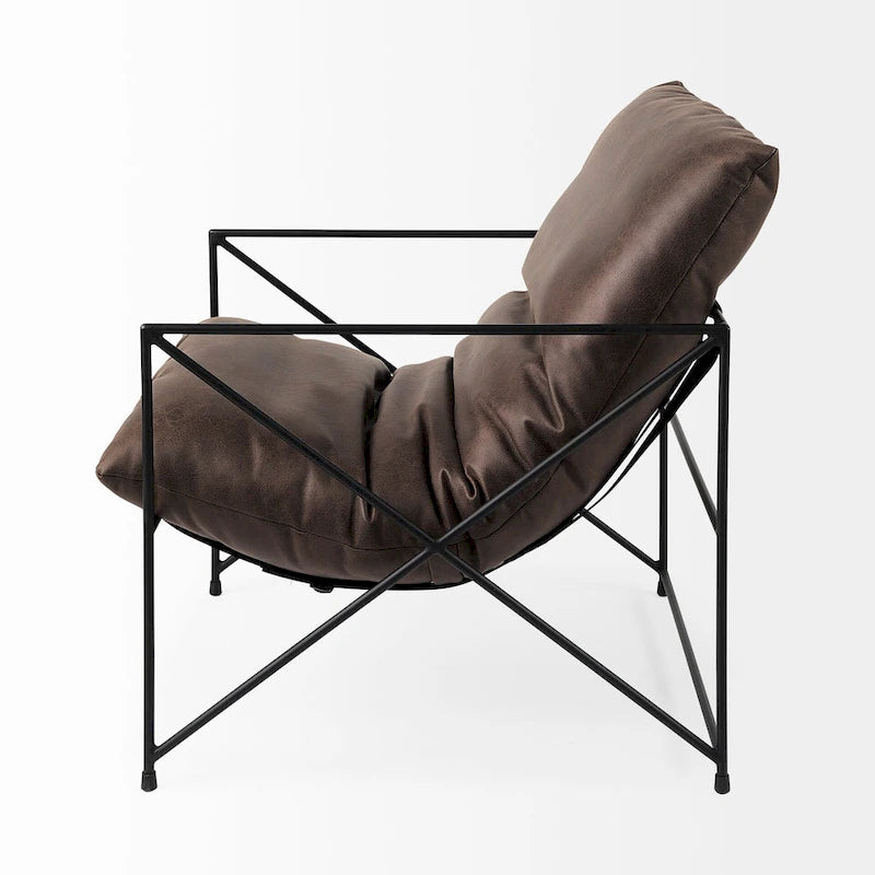 Faux Leather Accent Chair – Brown / Black, Modern Style, X-Frame Metal Legs, Seats 1