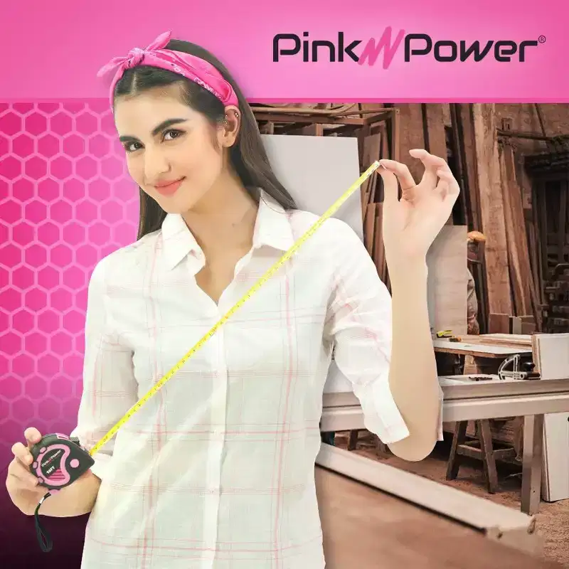 Pink Power 16ft Pink Tape Measure - Measuring Tape for Women's Tool Kit with Retractable Blade and Lock Button - Girls Lightweight Measurement Tool
