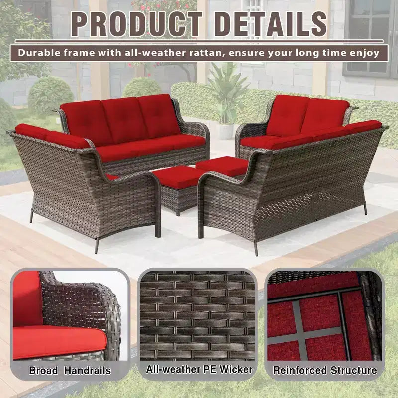 UPTIOT 6 Pieces Outdoor Wicker Sectional Sofa