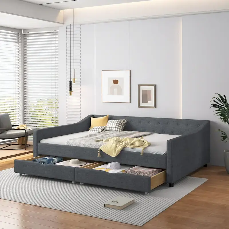 Full Size Upholstered Daybed with Storage Drawers